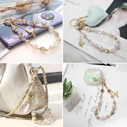 Beaded Phone Wrist Strap, Crystal Key chain Wristlet, Cute Purse Bag Charms - style: Style1