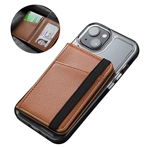 Wallet Stick on Phone Case, Credit Card Holder for Back of Phone Cases Flip Leather Wallet Sleeve Pouch Compatible with iPhone, Samsung Galaxy Android Most Smartphones Brown - color: Brown