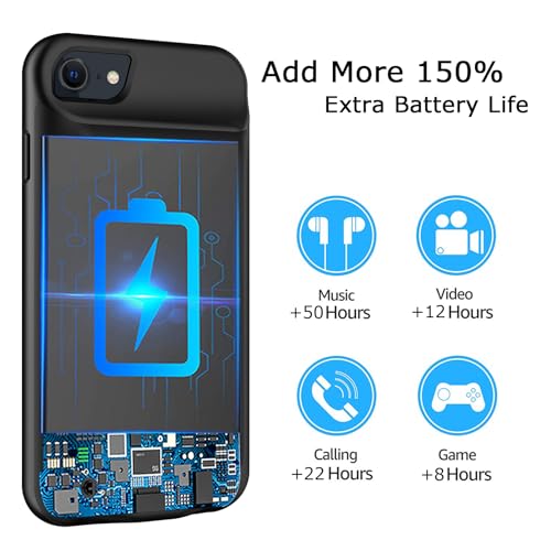 Battery Case for iPhone 8/7/6s/6/SE 3/SE 2, Upgraded 10000mAh Portable Battery Pack Charger Case Support Carplay Compatible with iPhone SE 3/SE 2/8/7/6s/6 (4.7 inch) External Charging Case (Black)