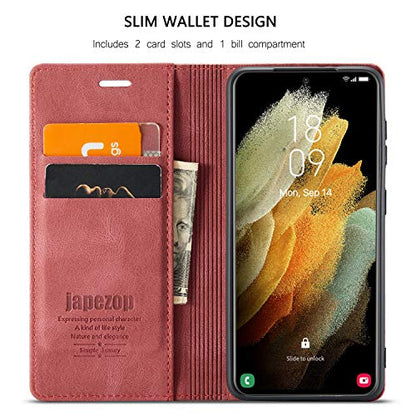 Samsung Galaxy S21 FE 5G Wallet Case with Card Holder RFID Blocking Kickstand Magnetic,Leather Flip Case Wallet for Samsung Galaxy S21 FE 5G 6.4 Inch (Wine Red) - color: Wine Red, size: S21 FE 6.4"