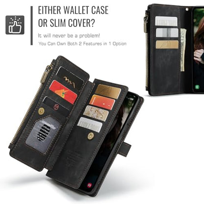 Samsung Galaxy S24 FE 5G Wallet Case with Card Holder Kickstand Magnetic Zipper Pocket Lanyard Strap Wristlet,Leather Flip Case Wallet for Samsung Galaxy S24 FE 6.7 Inch(Black) - color: Black, size: S24 FE 5G 6.7 Inch