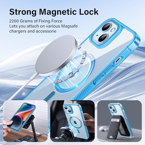 Supdeal Magnetic Clear Case for iPhone 14 Plus, [Compatible with MagSafe] [Non Slip Bumper & Not Yellowing] Military Grade Shockproof Transparent Silicone Phone Cover, 6.7", Blue - color: Blue, size: iPhone 14 Plus