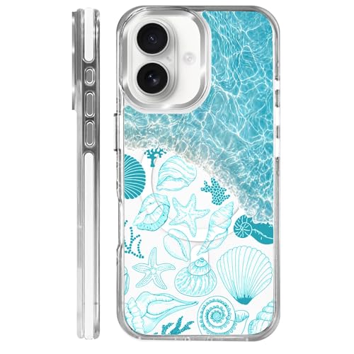VisEnt Clear Case for iPhone 16, Magnetic Phone Case, Transparent Slim Cover, Military Grade Protection, Shockproof, Anti-Yellowing, Scratch Resistant, Ocean Wave Shell - color: Ocean Wave Shell, size: Iphone 16