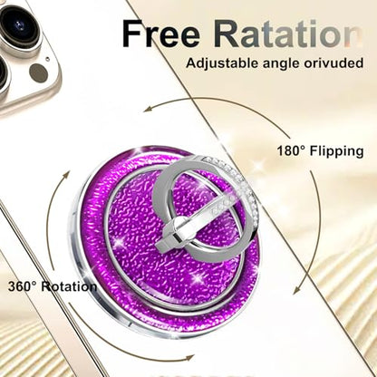 Purple Sparkly Magnetic Ring Grip for MagSafe, Bling Phone Stand - color: Purple
