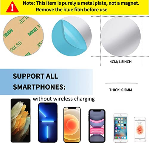SALEX Metal Plates for Magnetic Phone Car Mount [4 Pack] - Round 1.57" Replacement Disc with 3M Adhesive for Phone Holder, Air Vent Mount, Wall Mount - Ultra Thin 0.02" Steel Stickers - Silver - color: Round 4 pack
