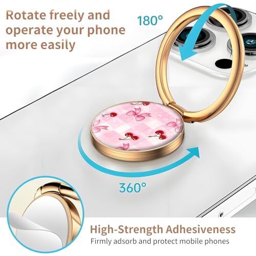 Cell Phone Ring Holder, Cute Metal Phone Grip Stand Finger Ring Kickstand, Flexible 360°Rotation Phone Tablet Case Accessories Compatible with Most Phones Pink Bowtie Cherry - color: Pink Bowtie Cherry