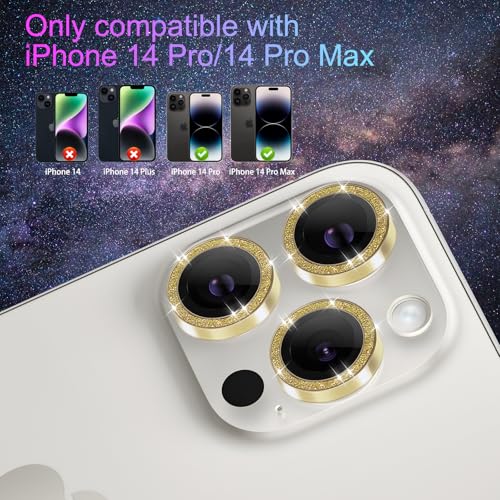 Camera Lens Protector for iPhone 14 Pro/14 Pro Max, Glitter Gold - color: Glitter Gold