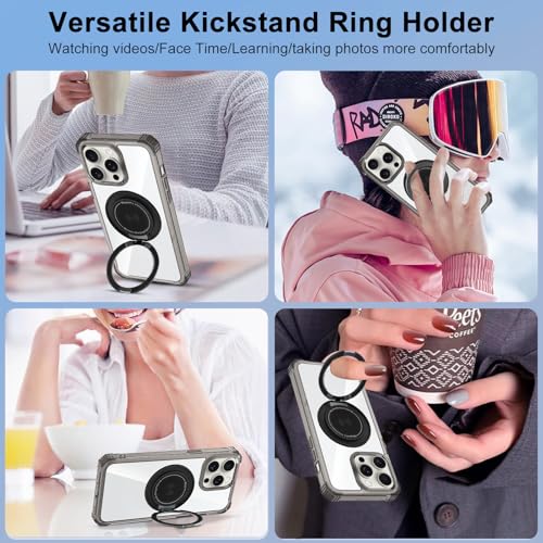 Clear Case for iPhone 13 Pro Case Magnetic 360 Rotatable Ring Stand | Military Grade Heavy Duty Cover with 360 Rotatable Ring Kickstand -260417 - color: Clear Black, size: iPhone 13 Pro