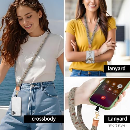Phone Lanyard Crossbody Wrist Strap, Universal Adjustable Neck Strap for Phone Case Keys ID Badges, Travel Essential - color: Brown Boho Mushroom