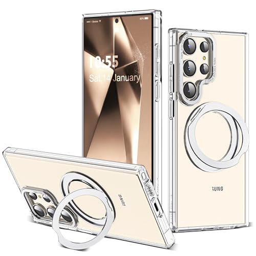 Compatible with Samsung Galaxy S24 Ultra Case with 360Rotatable Magnetic Ring Stand Compatible with Mag-Safe Military Protection Shockproof Transparent Phone Case for S24 Ultra 6.8",Clear - color: Clear, size: Samsung Galaxy S24 Ultra