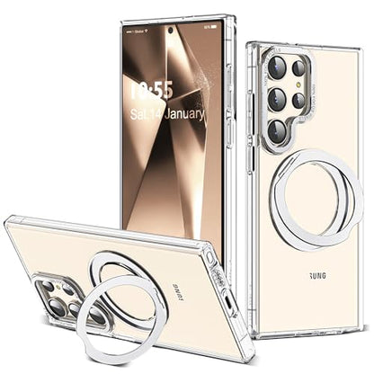 Compatible with Samsung Galaxy S24 Ultra Case with 360Rotatable Magnetic Ring Stand Compatible with Mag-Safe Military Protection Shockproof Transparent Phone Case for S24 Ultra 6.8",Clear - color: Clear, size: Samsung Galaxy S24 Ultra