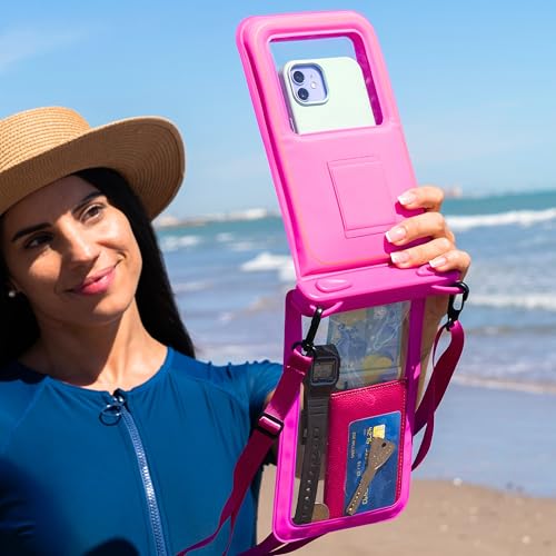 AQUAVAULT Floating Waterproof Phone Pouch, IPX8 Underwater, Large, 2 Pack | Underwater Phone Pouch with Dual Compartment for Phone & Valuables, Armband + Lanyard, Fits iPhone 17/16/15 Pro Max, S26/S25 - color: Blue and Pink