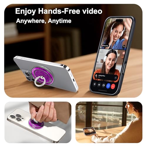 Purple Sparkly Magnetic Ring Grip for MagSafe, Bling Phone Stand - color: Purple