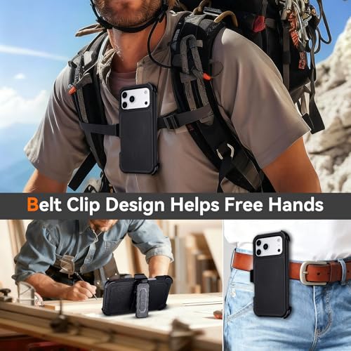 for iPhone 17 Pro Case with Belt Clip, Compatible with Magsafe, Black | Military Grade Drop Protection, 2 Layers of Sturdy, Heavy Duty Shockproof Cover for iPhone 17Pro Case Rugged - color: Black