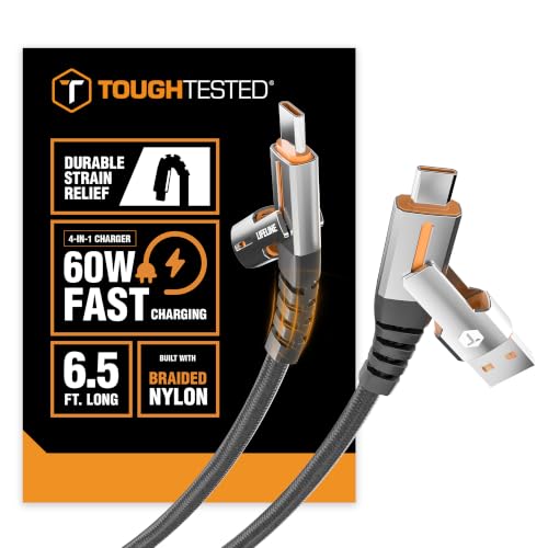 ToughTested 6.5FT 4-in-1 USB-C, Lightning & USB-A Charging Cable, 60W PD
