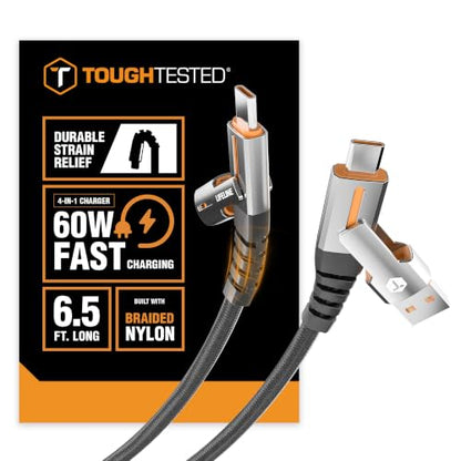 ToughTested 6.5FT 4-in-1 USB-C, Lightning & USB-A Charging Cable, 60W PD