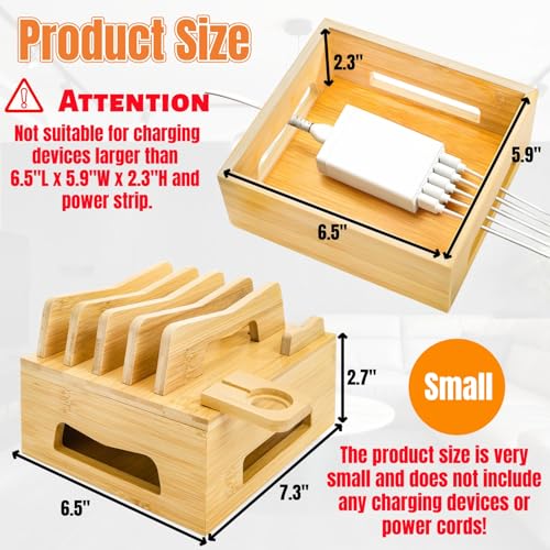 Bamboo Charging Station for Multi Devices, No USB Charger and Cables