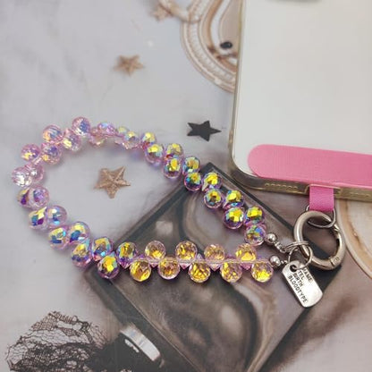 Cute Phone Wrist Strap Chic Beaded Cellphone Lanyard Phone Charm Grip Strap - color: Pink Crystal