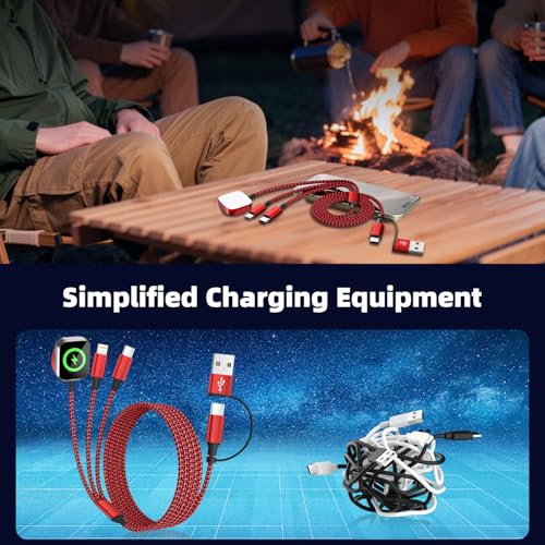 Travel Essentials 3in2 Multi Charging Cable for Apple Watch Charger,2PC 5FT - color: Red, size: AC to C+L+iWatch