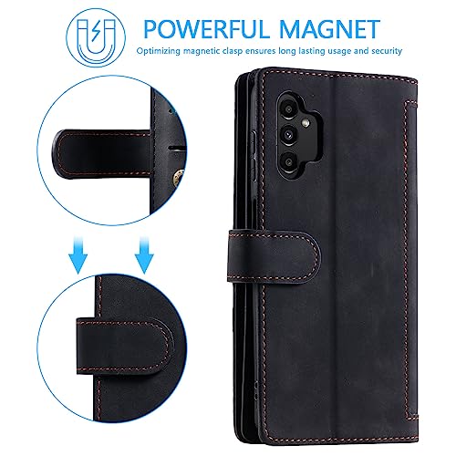 EYZUTAK Wallet Phone Case for Samsung Galaxy A13 5G/4G/A04S, Retro Matte 9 Card Holder Slots Zipper Pocket Case PU Leather Magnetic Closure Kickstand Wrist Strap Shockproof Folio Flip Cover- Black - color: Black, size: Samsung Galaxy A13/A04S
