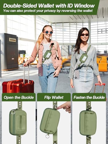Tiostep Clip and Go Strap for Phone with Wallet Crossbody Phone Lanyard Adjustable and Detachable RFID Wristlet Wallet (Green, Medium) - color: Green, size: Medium