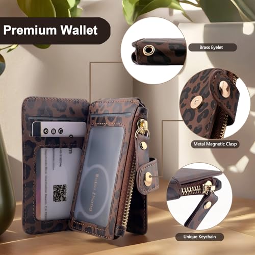 M-Plateau RFID Blocking Phone Wallet Stick on Leopard Print With Sticker | Wallet for Women Card Holder for Phone case with Snap Closure Zipper Pocket 6 Card Slots (Compatible with Most Smartphones) - color: Leopard
