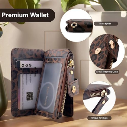 M-Plateau RFID Blocking Phone Wallet Stick on Leopard Print With Sticker | Wallet for Women Card Holder for Phone case with Snap Closure Zipper Pocket 6 Card Slots (Compatible with Most Smartphones) - color: Leopard