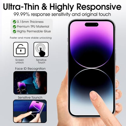 3 Pack TPU Screen Protector for iPhone 14 Pro, Self-Healing HD Clear Soft Flexible Hydrogel Film Compatible with iPhone 14 Pro 6.1" - Scratch-Resistant, Bubble Free, Easy Installation - size: iPhone 14 Pro
