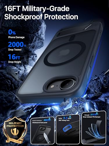 Eastinbox Magnetic iPhone 17e & 16e Case with Stand, Black | Shockproof, Compatible with MagSafe, Military-Grade Protection, Anti-Yellowing, Phone Case for iPhone 17 e/16 e 6.1" - color: Stand Black
