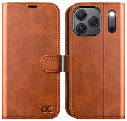 OCASE Compatible with iPhone 17 Pro Wallet Case, PU Leather Flip Folio Case with Card Holders RFID Blocking Kickstand [Shockproof TPU Inner Shell] Phone Cover 6.3 Inch 2025, Brown - color: Brown