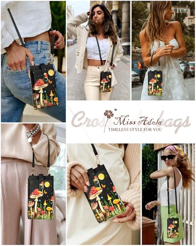 Miss Adola RFID Cell Phone Purse Crossbody Bag for Women | RFID Blocking, Card Slots, Dual Straps, Leather Phone Wallet, Magnetic Buckle, Smooth Zipper, Crossbody Purse for Daily Use - color: Moon Mushroom