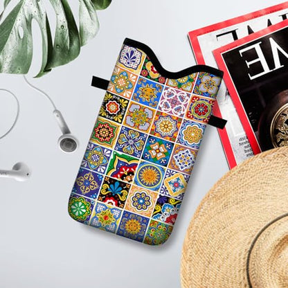 Neoprene Cell Phone Sleeve Pouch Case Bag with Crossbody Strap Neck Lanyard for Women 7.1 X 3.9 in Bohemian Style - color: Bohemian Style