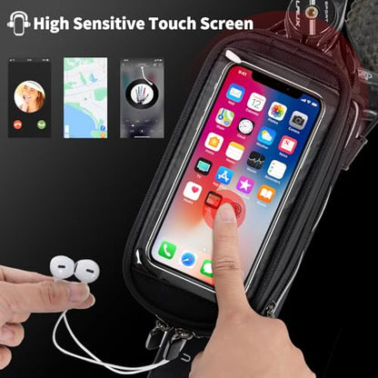 Bike Frame Bag, Cycling touchscreen phone pouch,Waterproof Bike Top Tube Bag,Compatible with 6.8-inch phones