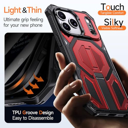 for iPhone 17 Pro Max Case with Kickstand, [15FT Military-Grade Drop Protection] [Compatible with MagSafe] Rugged Shockproof Heavy Duty Magnetic iPhone 17 Pro Max Phone Case Cover (Red) - color: Red