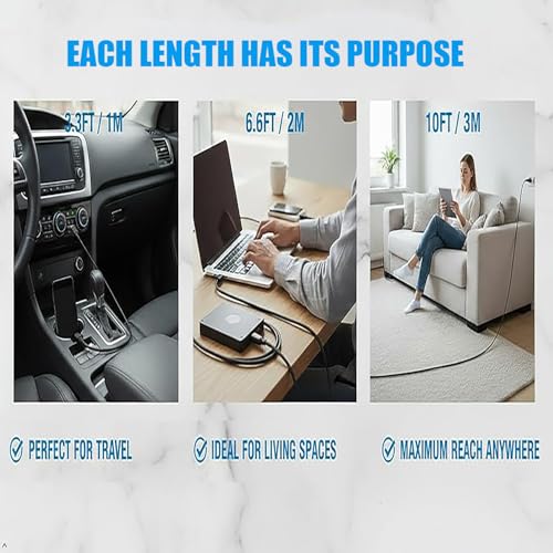 USB-A to USB-C Cable 5 Pack – 3A Fast Charging (QC 3.0), Mixed Length 3.3/6.6/10 ft, Nylon Braided, Compatible with iPhone 15/16/17, Galaxy S24/S23, Pixel & USB-C Devices - size: 5-Pack - Mix Length Set