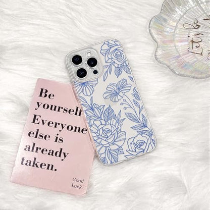 NITITOP Compatible for iPhone 17 Case Cute Clear Floral Flower - Blue | for Girls Women , Girly , Aesthetic , Soft TPU , Full Camera Lens , Protective , Shockproof Phone Cover - color: Blue
