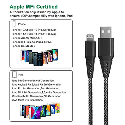 20FT iPhone Charger Cord, MFi Certified Lightning Cable, 2.4A Fast Charge - color: 20FT USB to Lightning Cable (Black)