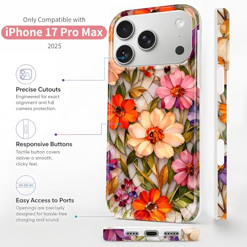 Case Compatible with iPhone 17 Pro Max, 2025 Anti-Yellow Ultra Transparent Soft TPU Phone Case, Shockproof Anti-Slip Slim Lightweight Full Coverage Protective (Glass Flowers) - color: Glass flowers