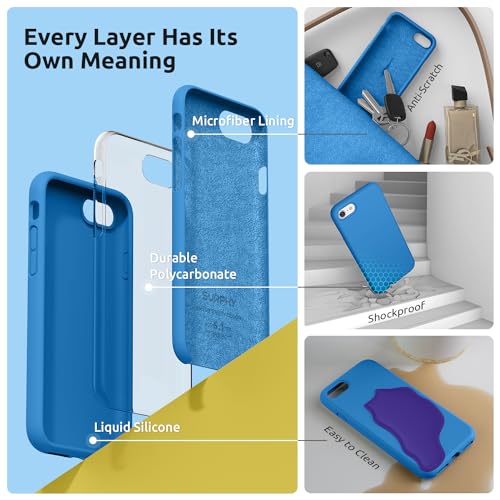 SURPHY Designed for iPhone SE Case, iPhone 8 Case, iPhone 7 Case, Liquid Silicone Phone Case for iPhone se 3rd 2nd SE 2022 SE 2020, Blue - color: Blue