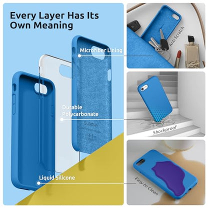SURPHY Designed for iPhone SE Case, iPhone 8 Case, iPhone 7 Case, Liquid Silicone Phone Case for iPhone se 3rd 2nd SE 2022 SE 2020, Blue - color: Blue