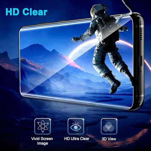 3 Pack Galaxy S21 Ultra Screen Protector, HD Clear Tempered Glass, Fingerprint Unlock, 3D Curved, Scratch Resistant, No Bubble for Samsung Galaxy S21 Ultra 5G Glass Screen Protector