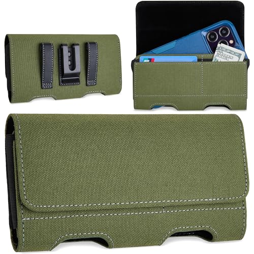 Mopaclle Nylon Phone Holster with Heavy Duty Metal Belt Clip and Card Holder, Compatible with iPhone 17/16/15/14/13/12 Pro and Samsung Galaxy S26/S25/S24/S23/S22/S21/S20 - Green - color: Nylon-Army green, size: M(6.0x3.2x0.6)