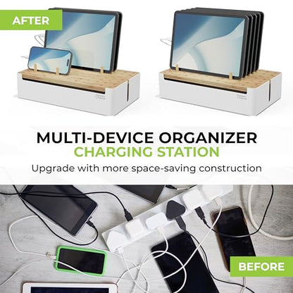 Prosumer's Choice Bamboo Charging Station - Multi Charger Organizer Desk Docking for Phones, Tablets, Laptop Wooden with Removable Dividers Cables Not Included
