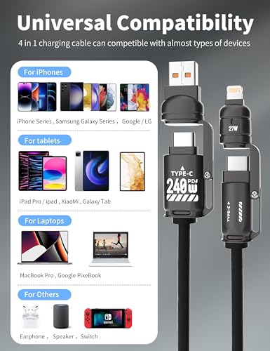 BELAROI 240W MFi Certified 2m 4-in-1 Retractable Coiled Charging Cable