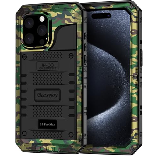 Beasyjoy Compatible with iPhone 15 Pro Max Case Waterproof, Metal Heavy Duty Full Body Protective Case with Built-in Screen Protector, Military Grade Shockproof Defender Rugged Cover 6.7", Camo - color: Camo, size: iPhone 15 Pro Max