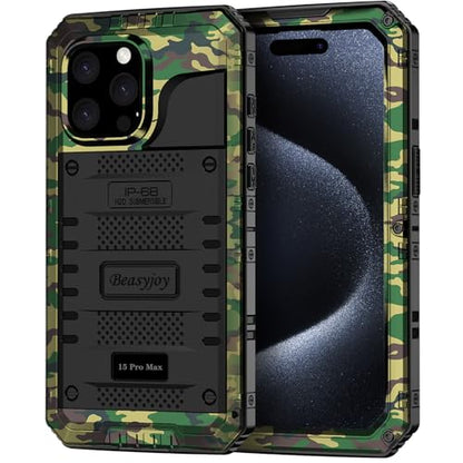 Beasyjoy Compatible with iPhone 15 Pro Max Case Waterproof, Metal Heavy Duty Full Body Protective Case with Built-in Screen Protector, Military Grade Shockproof Defender Rugged Cover 6.7", Camo - color: Camo, size: iPhone 15 Pro Max