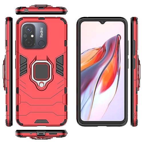Max Power Digital Magnet Case for Xiaomi Redmi 12c Shockproof Hard Phone Cover with Grip, Metal Ring Kickstand Bumper Shell [Compatible with Magnetic Car Mount] (Red) - color: Red, size: Xiaomi Redmi 12c
