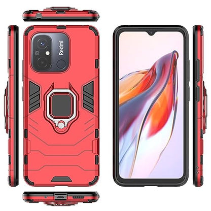 Max Power Digital Magnet Case for Xiaomi Redmi 12c Shockproof Hard Phone Cover with Grip, Metal Ring Kickstand Bumper Shell [Compatible with Magnetic Car Mount] (Red) - color: Red, size: Xiaomi Redmi 12c