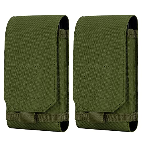 Tactical Molle Phone Holster Pouch, Universal Belt Waist Bag for iPhone 17 Pro Max/17 Pro/17/16 Pro Max/15 Pro Max/14 Pro Max/13/12, Samsung S25 Ultra/S24/S23, Size L - color: Green(2 Pack)