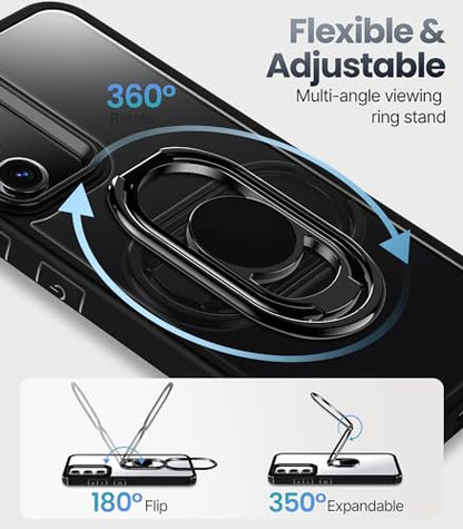 Shields Up for Samsung Galaxy S24 Case with Stand, Galaxy S24 Case Clear with Double Ring Holder [Adjustable & Foldable] Shockproof Protective Cover - Clear Black - color: Black, size: Galaxy S24